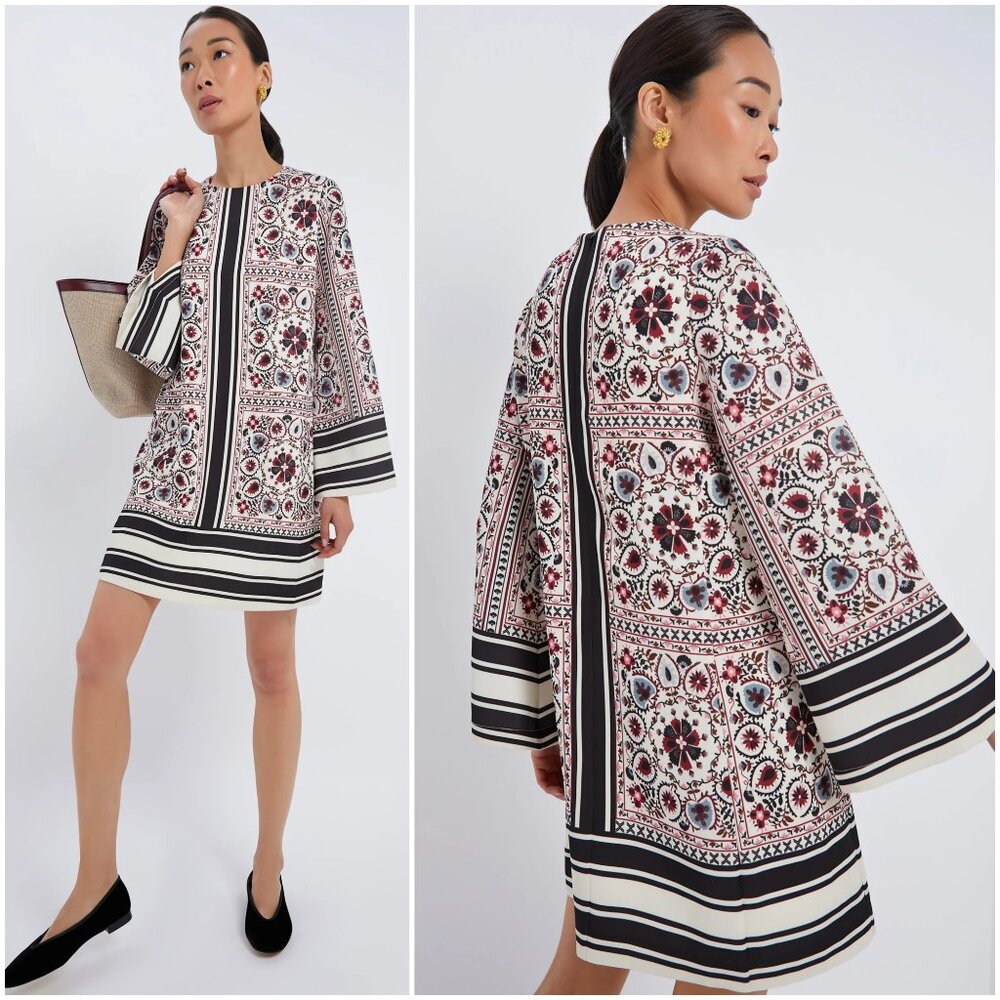 Tuckernuck Patchwork Floral Mini Jamie Dress size S small bell sleeve stripe - Picture 2 of 11